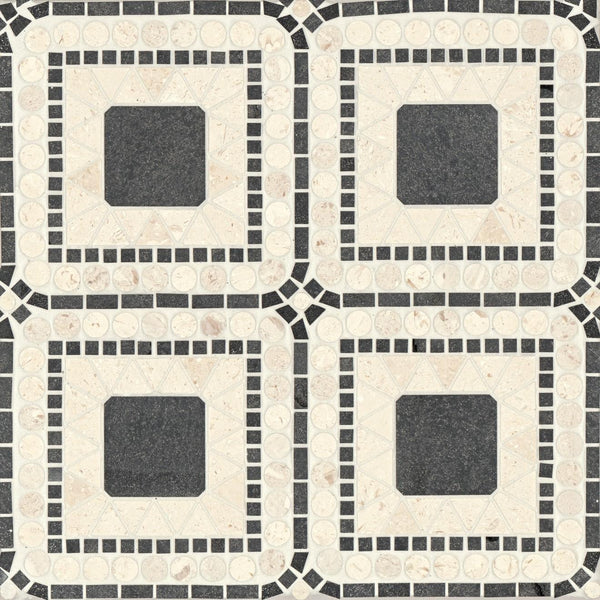 Atrium Honed Marble Blend Mosaic Tile in Myra Beige & Basalt