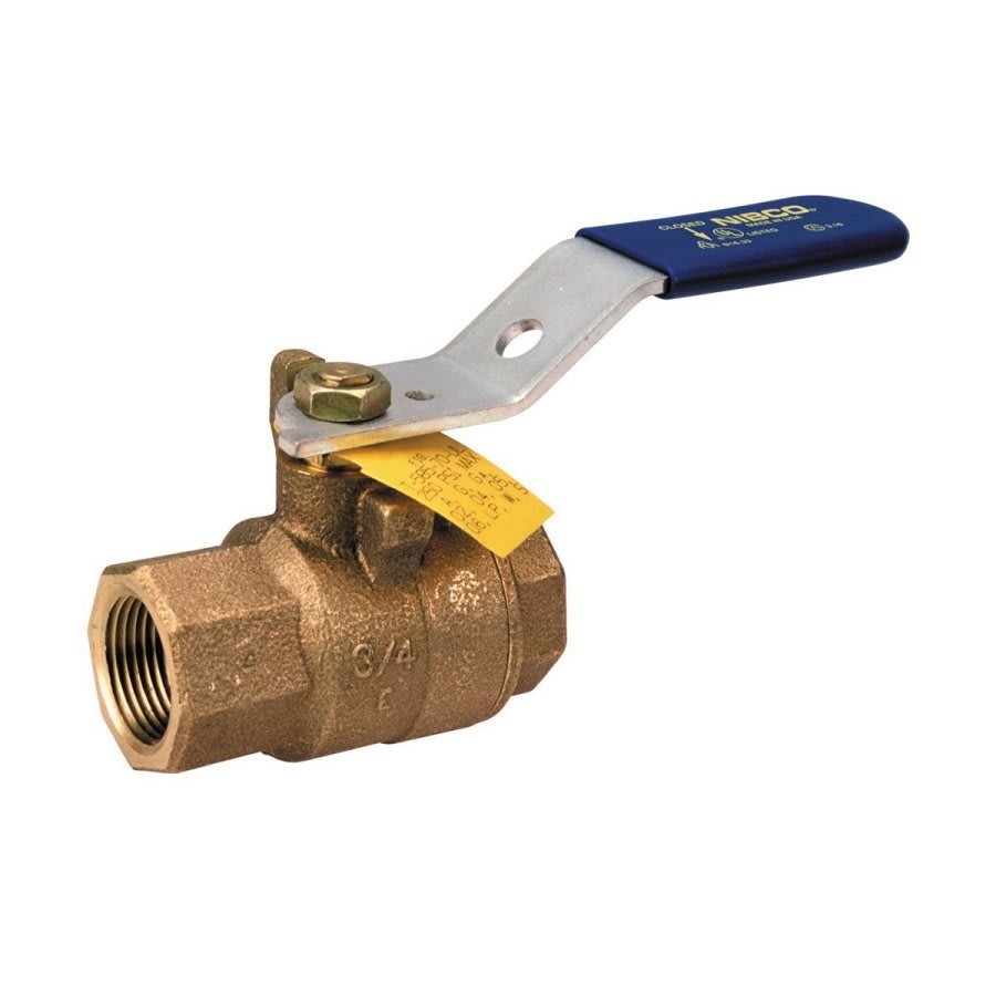 2-Piece Ball Valve, 3/4 in, FNPT, Full Port, Plated Brass Ball, Bronze