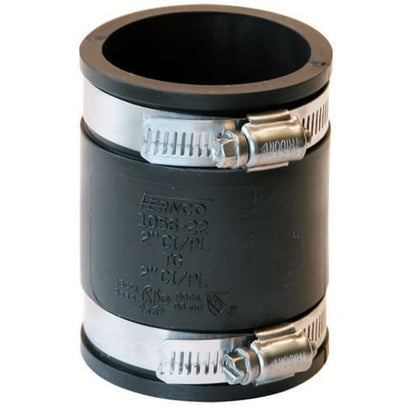 Transition Coupling, 2 in, Cast Iron/Plastic x Cast Iron/Plastic, Flexible PVC
