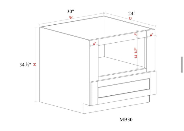 Microwave Base Cabinet- 30"W x 34- 1/2"H x 24"D