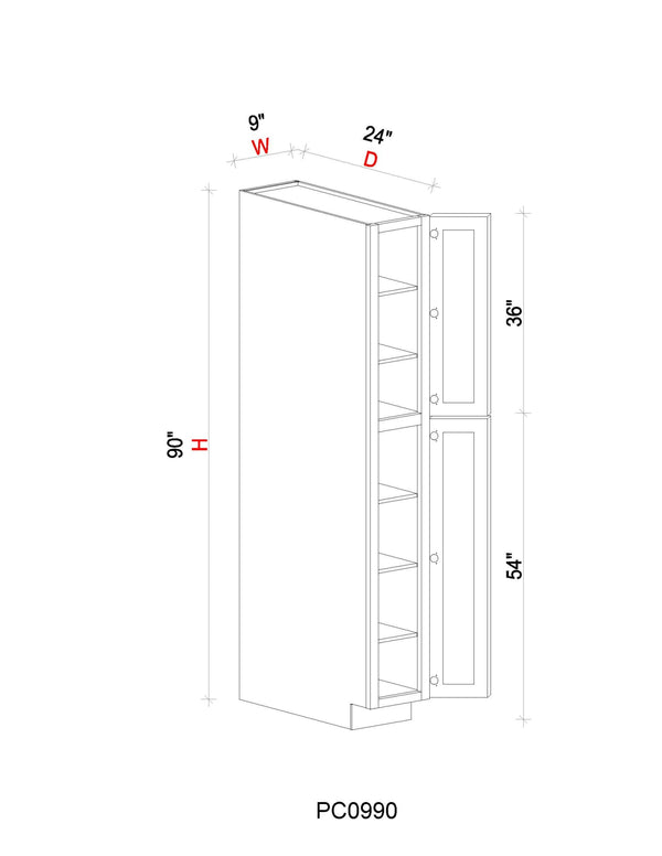 Pantry Cabinet - 09"W x 90"H x 24"D - 1D