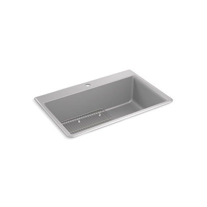 Kennon 33" Top or Undermount Single Bowl Neoroc Granite Composite Kitchen Sink with Bottom Sink Rack