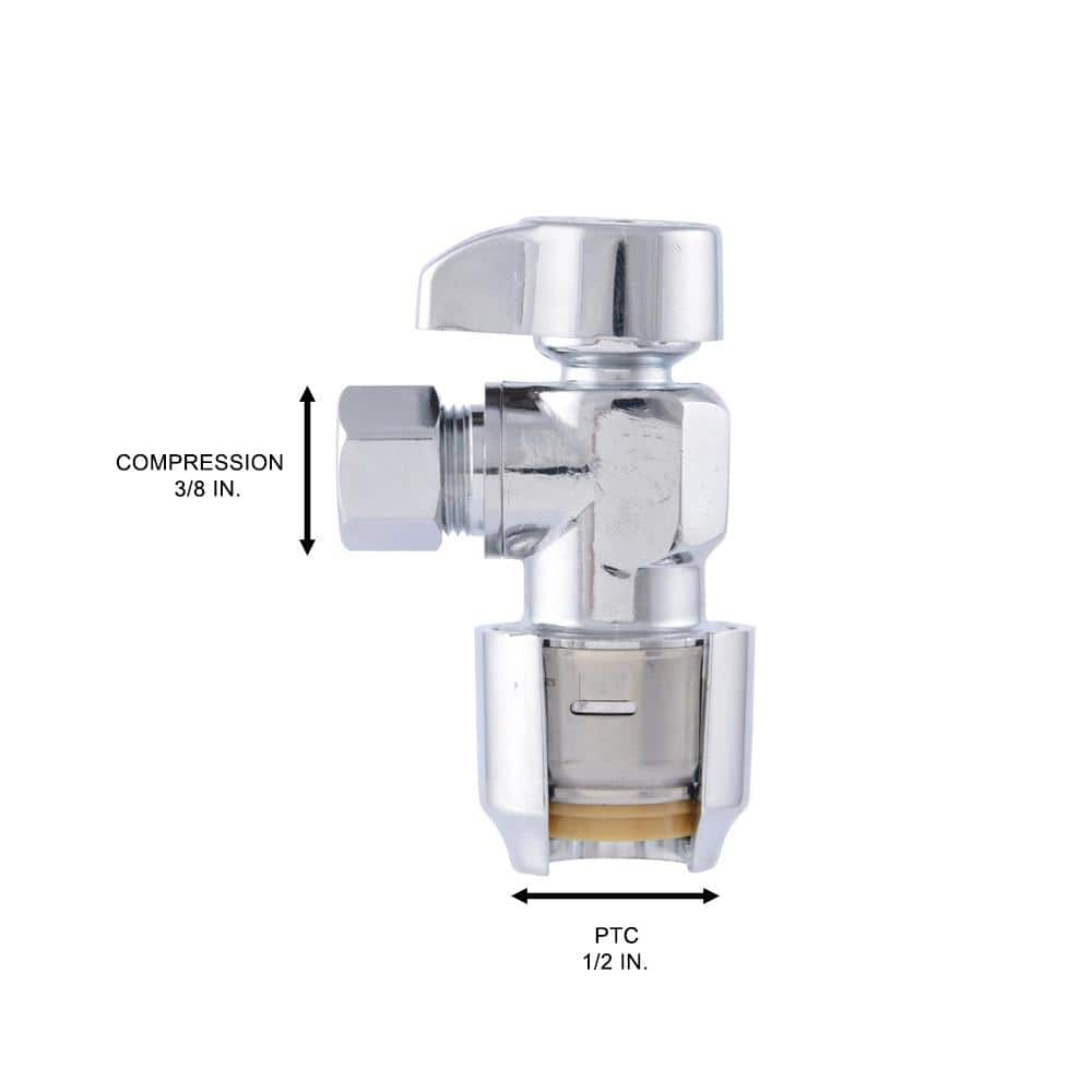 Max 1/2 in. Push-to-Connect x 3/8 in. O.D. Compression Chrome-Plated Brass Quarter-Turn Angle Stop Valve