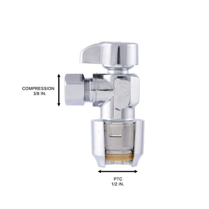 Max 1/2 in. Push-to-Connect x 3/8 in. O.D. Compression Chrome-Plated Brass Quarter-Turn Angle Stop Valve