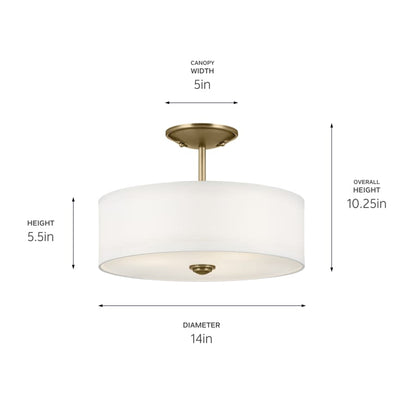 Shailene 3 Light 14" Wide Semi-Flush Drum Ceiling Fixture