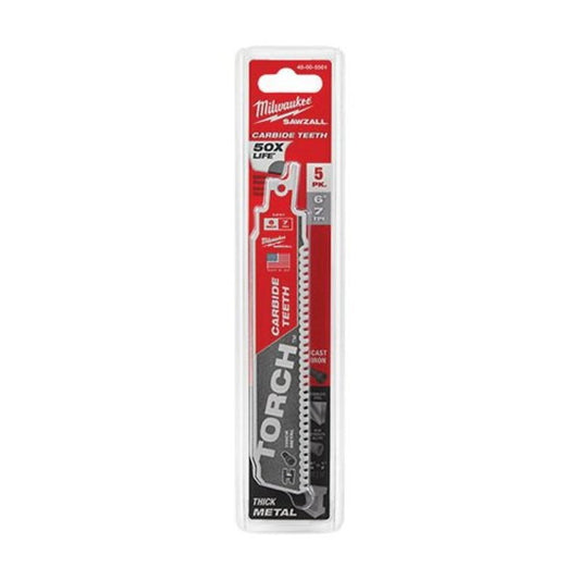 SAWZALL® The Torch™ Carbide Tip Reciprocating Saw Blade, 6 in L, 7 tpi, 0.05 in THK, 5-Pack