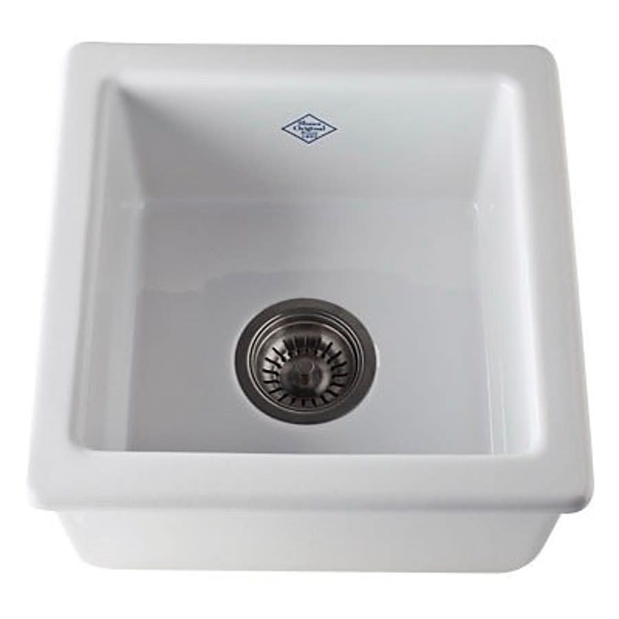 Single Bowl Bar Sink, Under Mount, 15 x 15 in, 6-1/2 in Bowl Depth, Fireclay, White