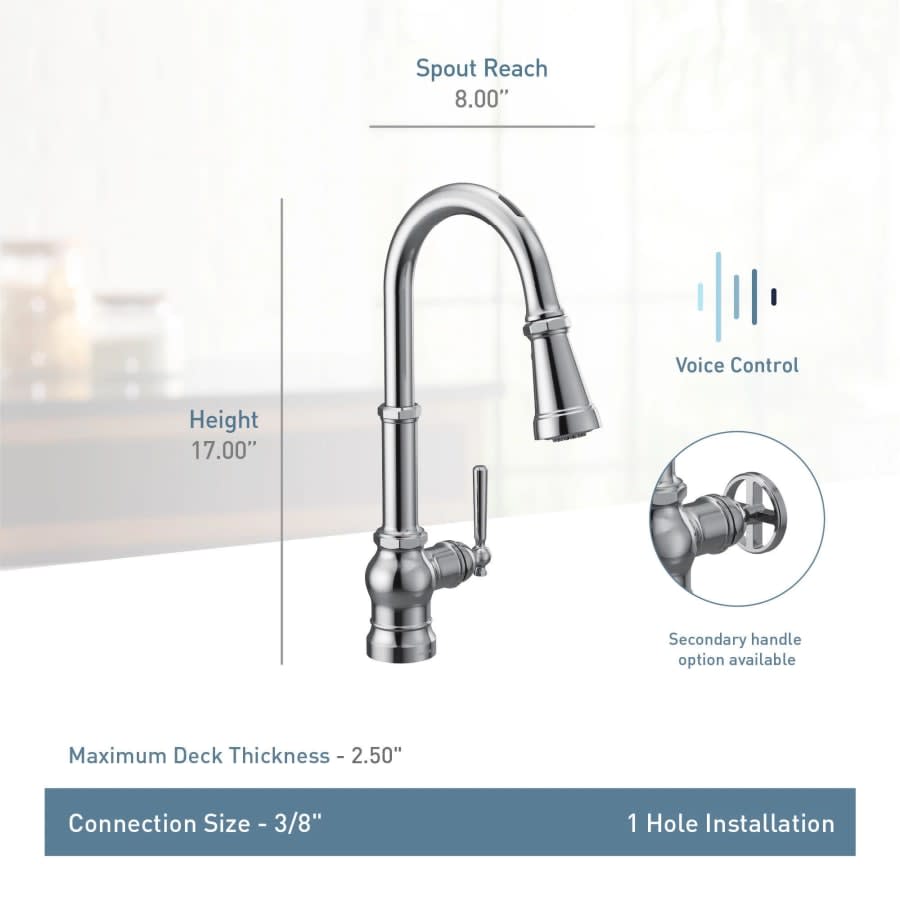 Paterson Smart Faucet 1.5 GPM Single Hole Pull Down Kitchen Faucet with Voice Control