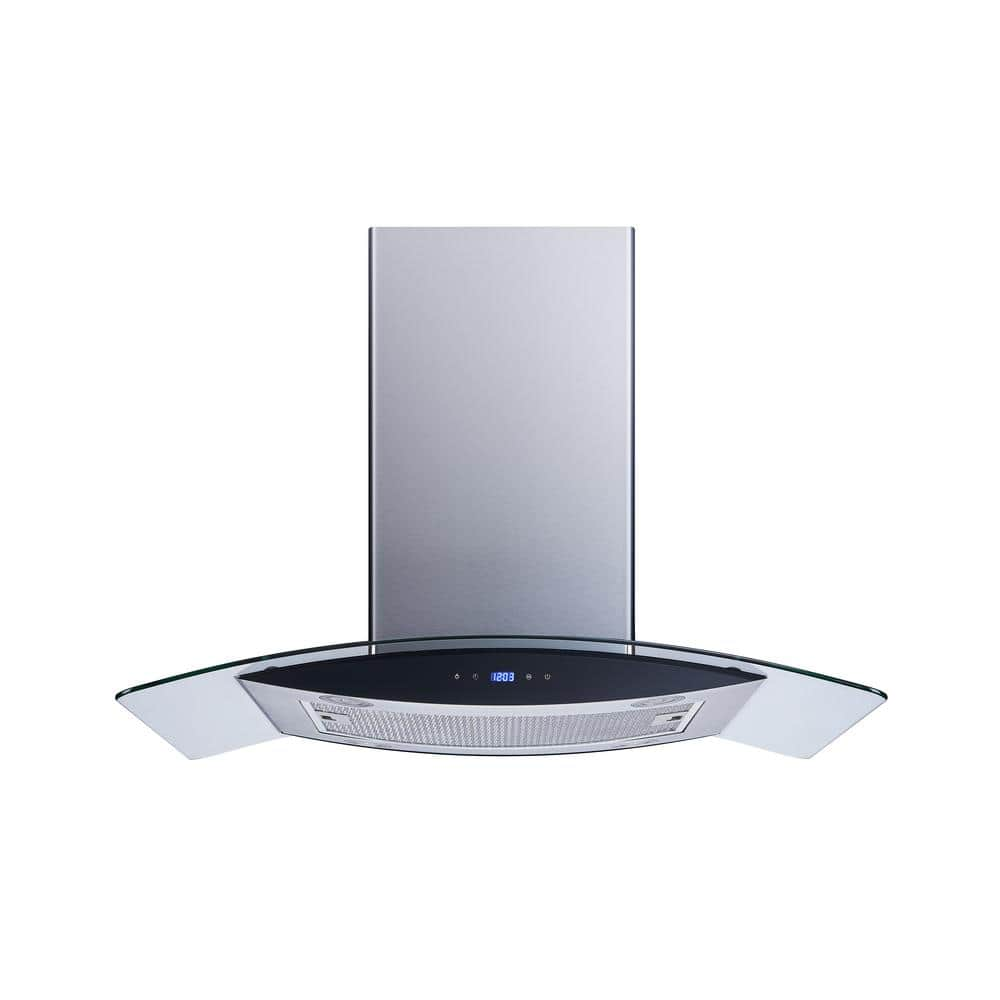 36 in. 475 CFM Convertible Kitchen Island Mount Range Hood in Stainless Steel with Tempered Glass and Touch Control