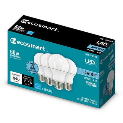 60-Watt Equivalent A19 Dimmable LED Light Bulb Daylight (4-Pack)