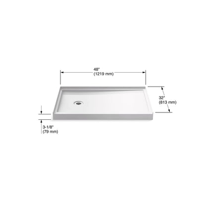 Rely 48" x 32" Rectangular Shower Base with Single Threshold and Left Drain