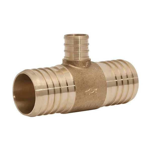 Tee, 1 x 3/4 in, Crimp PEX, Brass