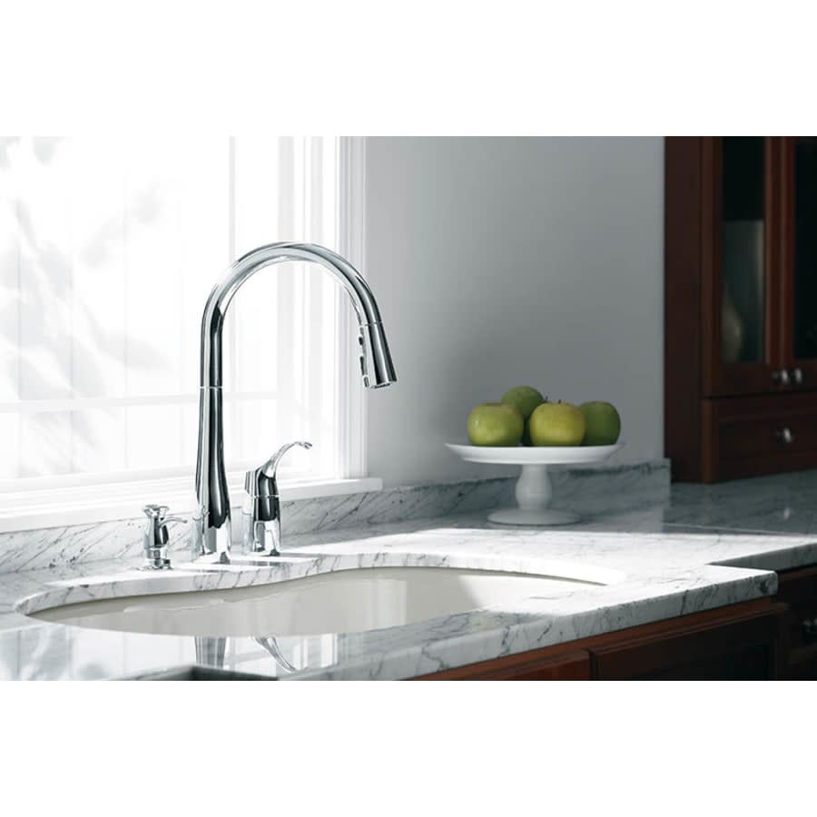 Simplice Two-Hole Kitchen Sink Faucet with 16-1/8" Pull-Down Swing Spout, DockNetik Secure Docking System, and a 3-Function Sprayhead Featuring Sweep Spray