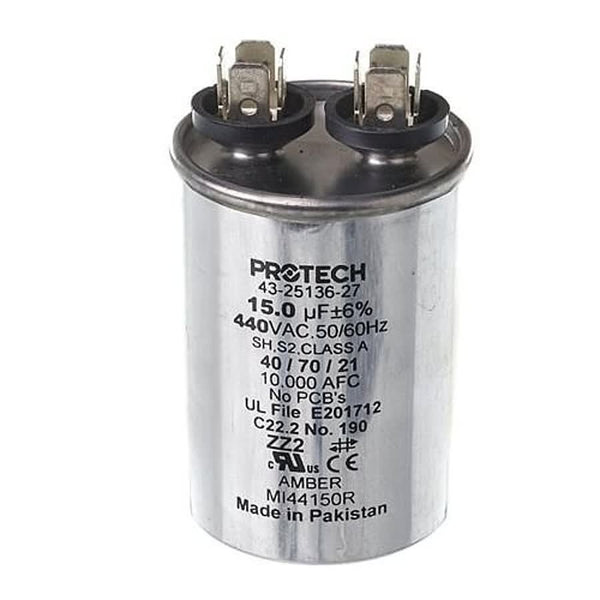 Single Round Capacitor, 15 uF, 440 VAC