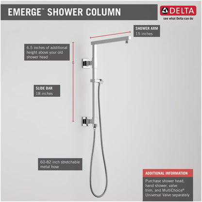 Emerge 18" Angular Shower Column with Hose and Integrated Diverter - Less Shower Head and Hand Shower