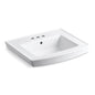 Archer® Wall/Pedestal Mount Lavatory Sink, 24 x 20-1/2 x 7-7/8 in, Vitreous China, White