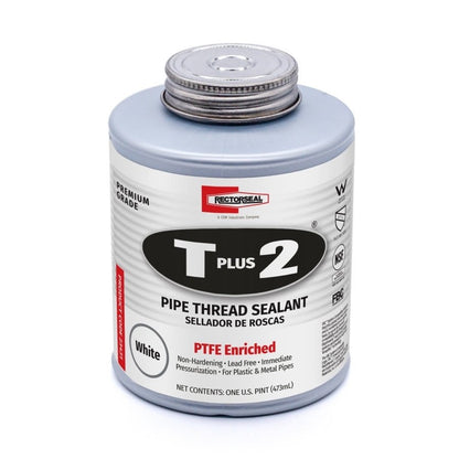 T Plus 2® Pipe Thread Sealant With PTFE, 1 pt Can, Paste, White