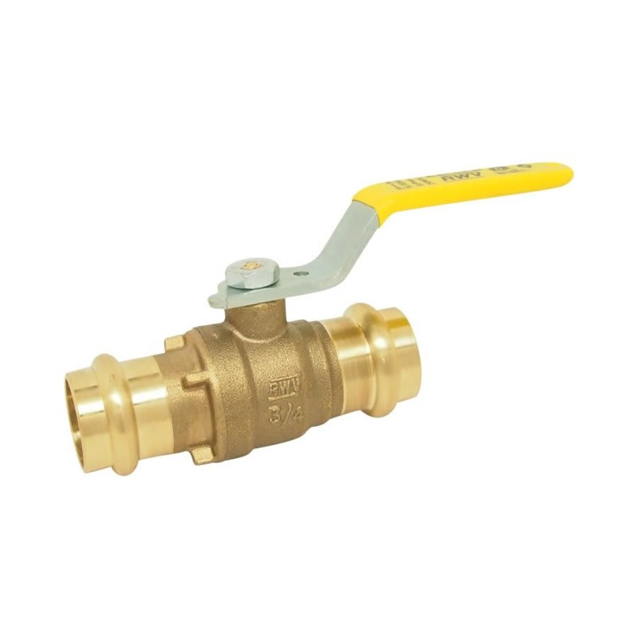 2-Piece Ball Valve, 1/2 in, Press, Full Port, Plated Brass Ball, Brass