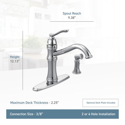 Belfield1.5 GPM High-Arc Single Handle Kitchen Faucet with Side Spray - Power Clean Technology