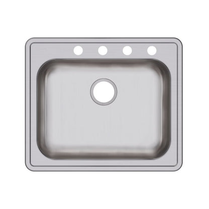 Dayton® Single Bowl Kitchen Sink, Top Mount, ADA, 25 x 21-1/4 in, 5-1/4 in Bowl Depth, 4-Hole, 22 ga Brushed Satin Steel, Stainless