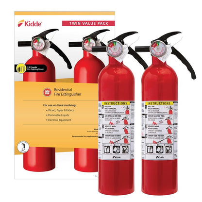 Basic Use Fire Extinguisher with Easy Mount Bracket & Strap, 1-A:10-B:C, Dry Chemical, One-Time Use, 2-Pack