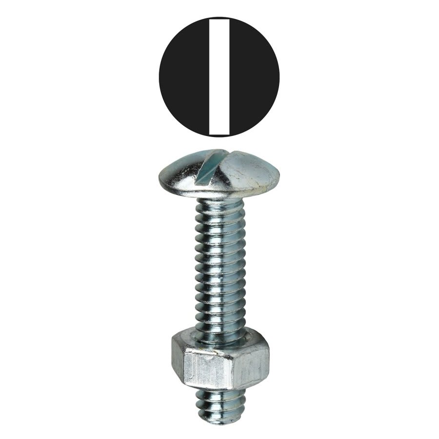 Stove Bolt With Hex Nut, 1/4-20, 1 in OAL, Steel, Truss Head, Zinc Plated, Slotted Drive, 100-Pack