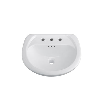 Lisbon Valley 20-1/4" Oval Vitreous China Pedestal Bathroom Sink with Overflow and 3 Faucet Holes at 8" Centers