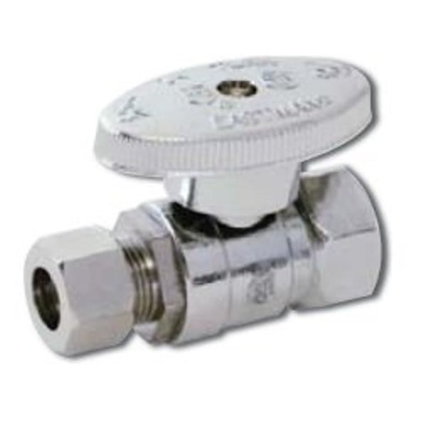 Quarter Turn Straight Stop, 1/2 x 3/8 in, FNPT x Comp, Chrome