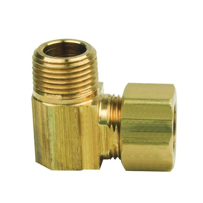 90 deg Elbow, 1/2 x 3/8 in, Comp x MNPT, Brass, Rough Brass, Domestic