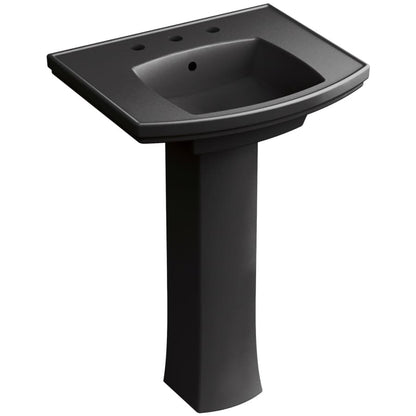 Kelston 24" Rectangular Vitreous China Pedestal Bathroom Sink with Overflow and 3 Faucet Holes at 8" Centers