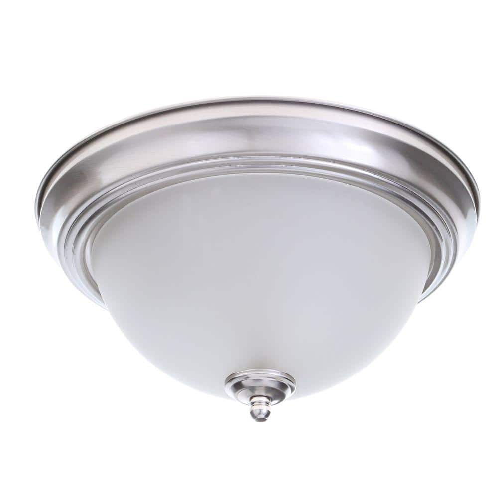 13 in. 2-Light Brushed Nickel Flush Mount with Frosted Glass Shade (2-Pack)