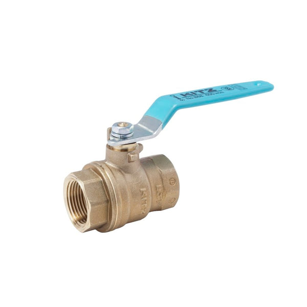 2-Piece Ball Valve, 1 in, FNPT, Full Port, Plated Brass Ball, Brass