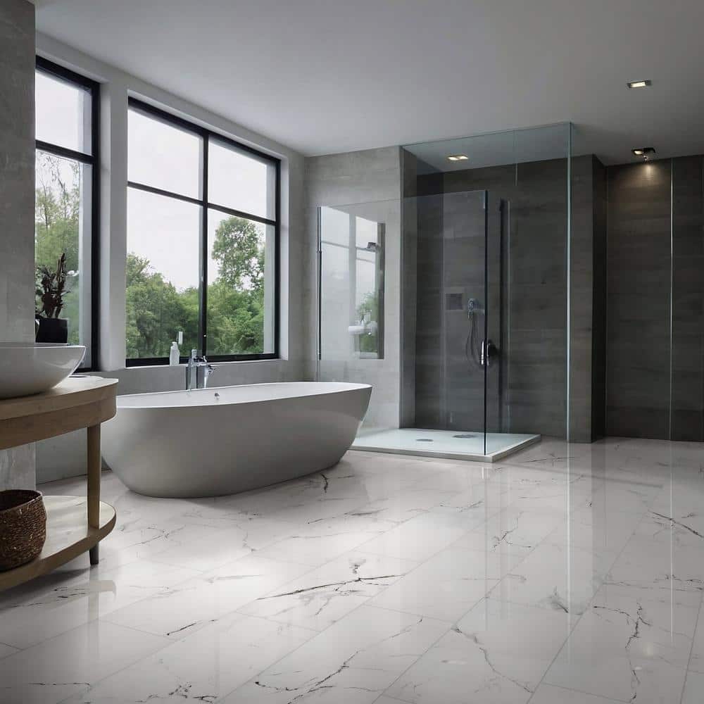 Carrara 12 in. x 24 in. Polished Porcelain Stone Look Floor and Wall Tile (16 sq. ft./Case)
