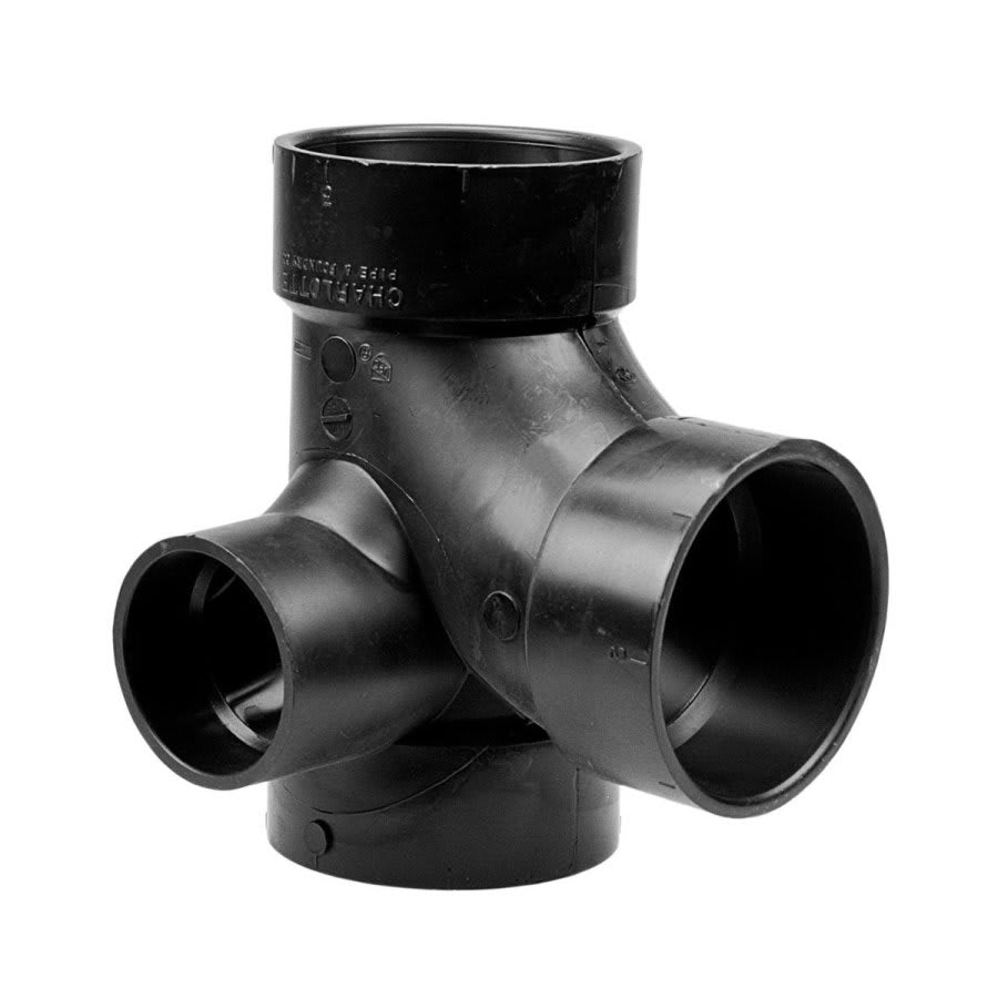 DWV Right Hand Side Outlet Sanitary Tee, 3 x 3 x 3 x 2 in, Hub, ABS