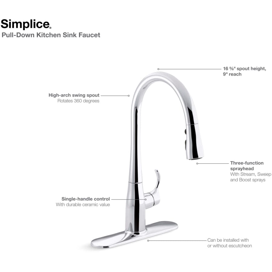 Simplice 1.5 GPM Single Hole Pull Down Kitchen Faucet - Includes Escutcheon