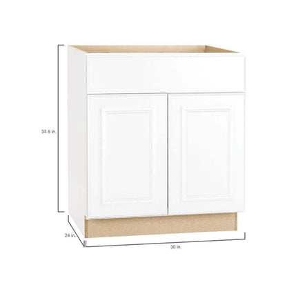 Hampton 30 in. W x 24 in. D x 34.5 in. H Assembled Base Kitchen Cabinet in Satin White with Drawer Glides