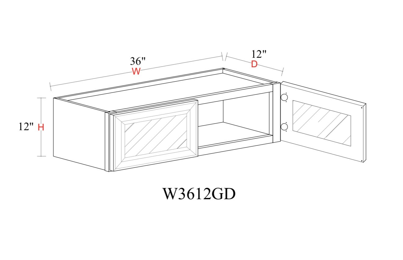 Wall Cabinet - 36"W x 12"H x 12"D Glass Door Only