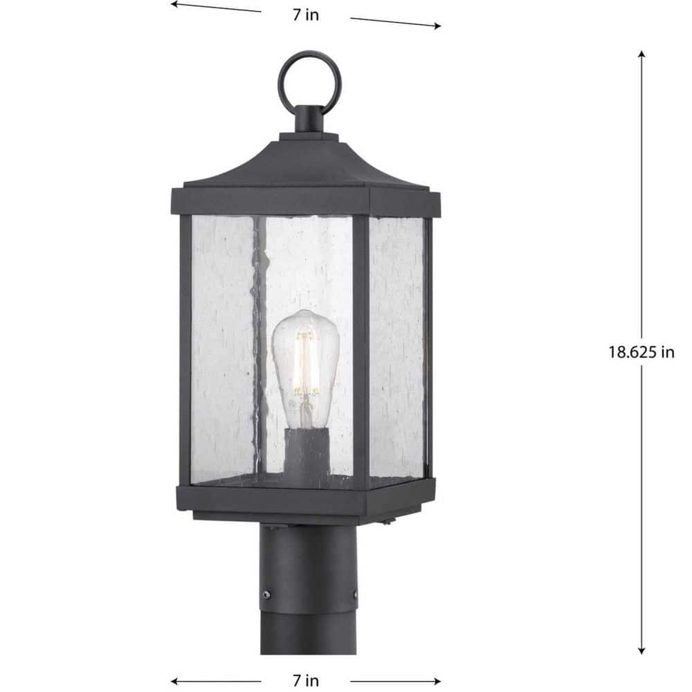 Park Court 1-Light Textured Black Traditional Outdoor Post Lantern with Clear Seeded Glass