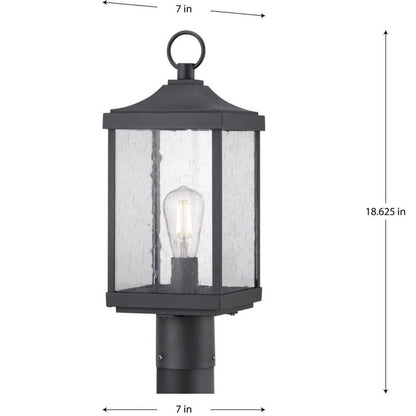 Park Court 1-Light Textured Black Traditional Outdoor Post Lantern with Clear Seeded Glass