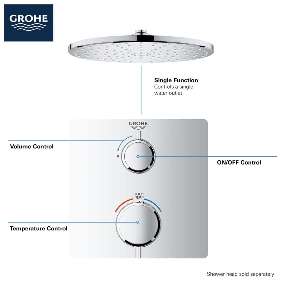 Grohtherm Thermostatic Valve Trim Only with Dual Lever Handles and Volume Control - Less Rough In