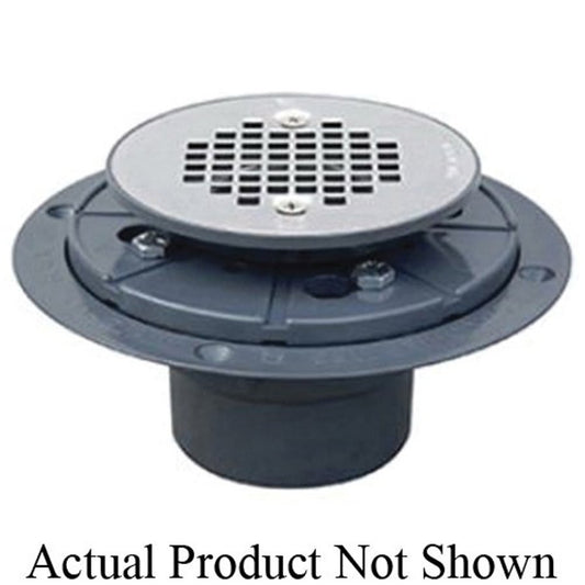 Shower Pan Drain With Plastic Rim, 2 in, Hub, 4-3/8 in, Grid, ABS Drain, Stainless Steel