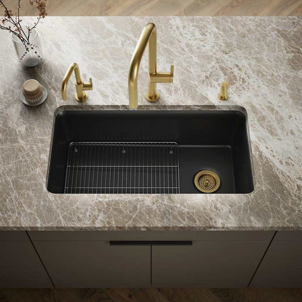 Cairn 33-1/2" Undermount Single Bowl Neoroc Granite Composite Kitchen Sink with Bottom Sink Rack
