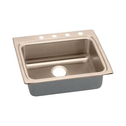 CuVerro Single Bowl Kitchen Sink, Top Mount, ADA, 25 x 22 in, 4-5/8 in Bowl Depth, 4-Hole, 18 ga Lustrous Satin Steel, Stainless
