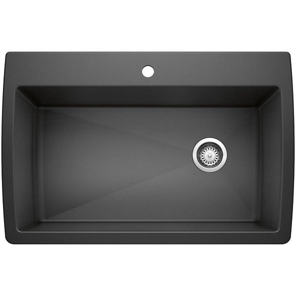 SILGRANIT® II Single Bowl Kitchen Sink, Top/Under Mount, 32-1/2 x 32-1/2 in, 9-1/2 in Bowl Depth, 1-Hole, Granite, Anthracite