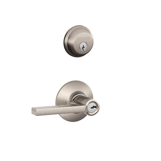 Latitude Satin Nickel Single Cylinder Deadbolt and Keyed Entry Door Handle Combo Pack