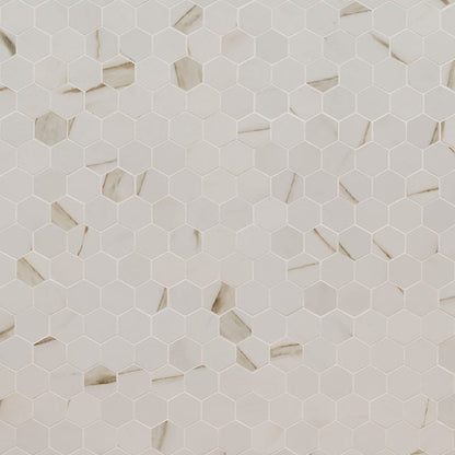 Calacatta Porcelain 2” Hexagon Mosaic Tile
