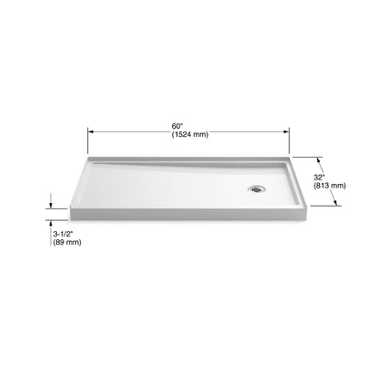 Rely 32" x 60" Shower Base with Single Threshold and Right Drain