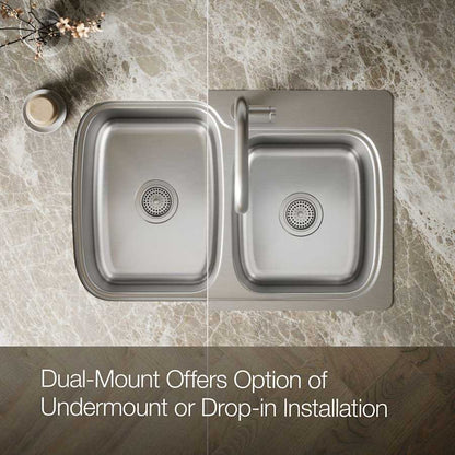 Verse 33" Double Basin Drop-In or Undermount Stainless Steel Kitchen Sink with SilentShield