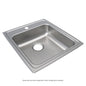 Lustertone™ Classic Single Bowl Kitchen Sink, Top Mount, ADA, 19-1/2 x 22 in, 5-3/8 in Bowl Depth, 3-Hole, 18 ga Lustrous Satin Steel, Stainless