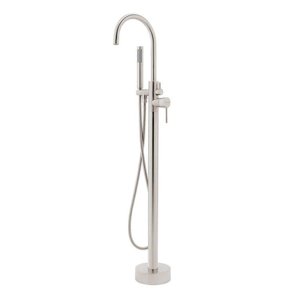 1-Handle Freestanding Floor Mount Tub Faucet Bathtub Filler with Hand Shower in Brush Nickel